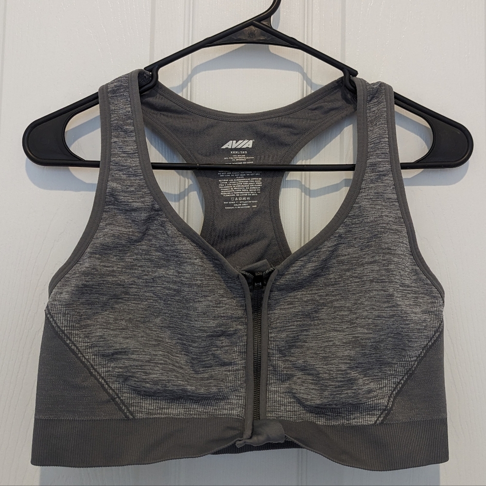 Grey Zip Front Sports Bra